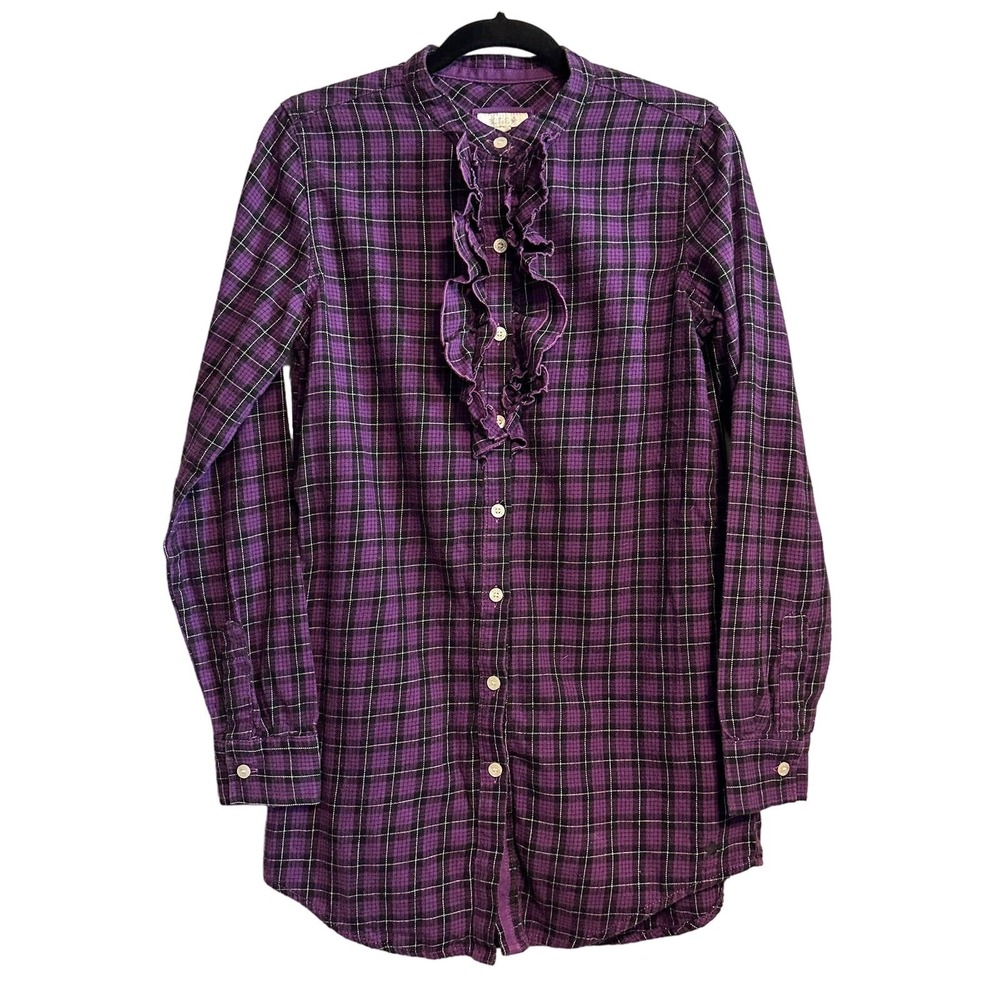 Aerie Purple Plaid Ruffle Button Front Flannel Shirt Y2K Preppy Size M